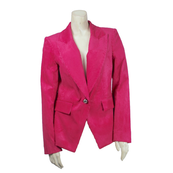 Veronica Beard Lia Dickey Pink Velvet Blazer Jacket Single Button Style Size 8 - Picture 2 of 16
